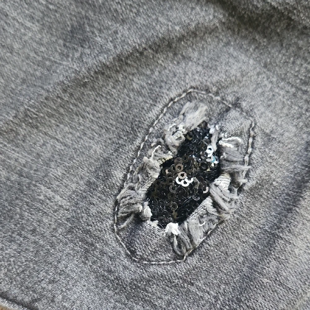 Black Sequin Backed Distressed Women Jeans - Picture 12 of 14